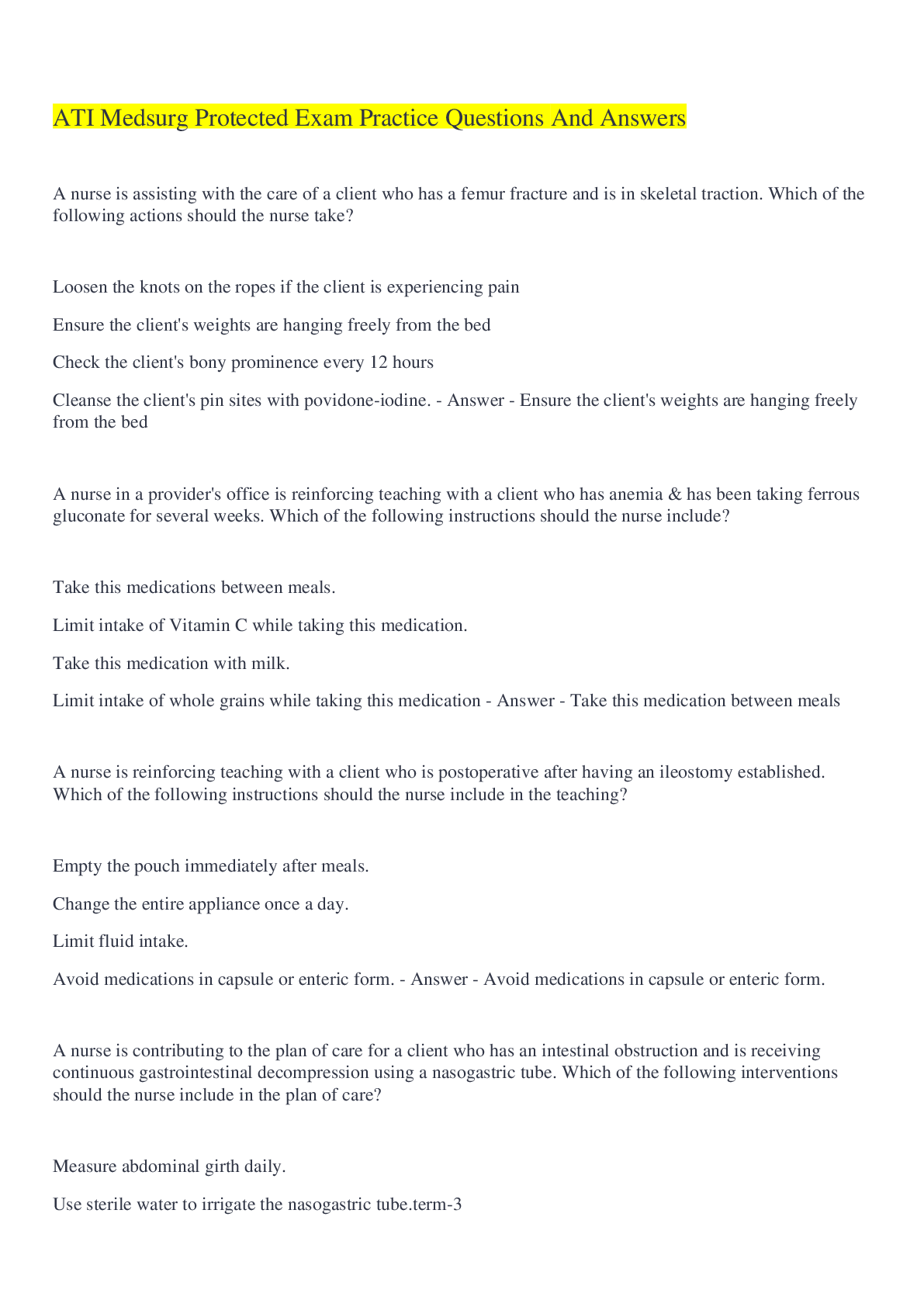 Preview image for ATI Medsurg Protected Exam Practice Questions And Answers